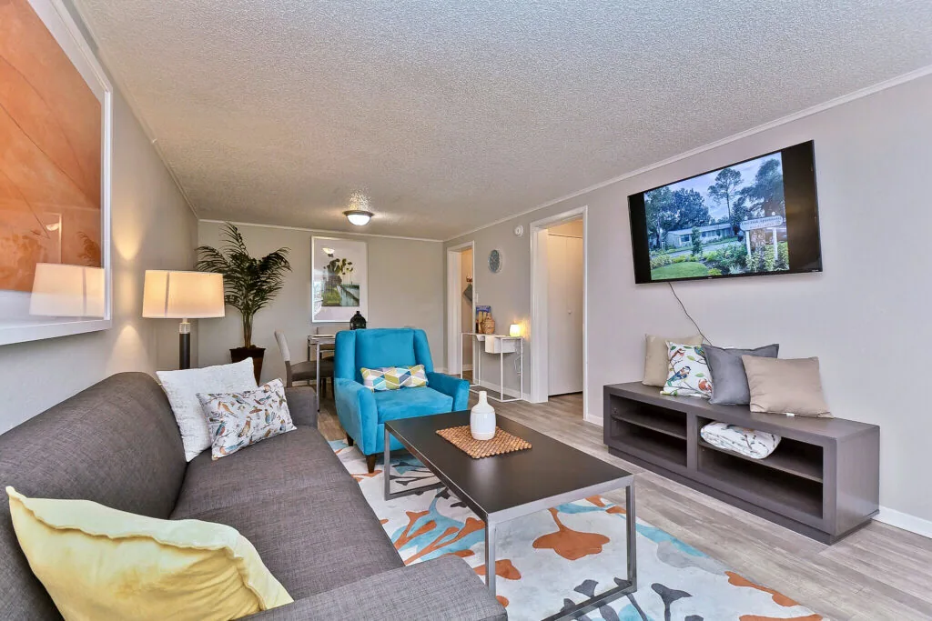 Furnished Live Oak apartment living room with an open dining area